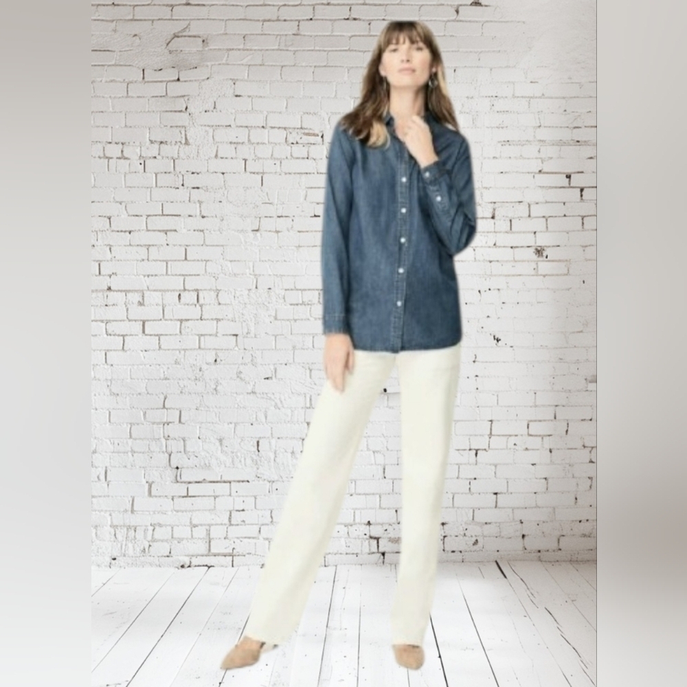 NWT J. Jill Dark Twilight Chambray  Button Down Shirt ~sz Medium